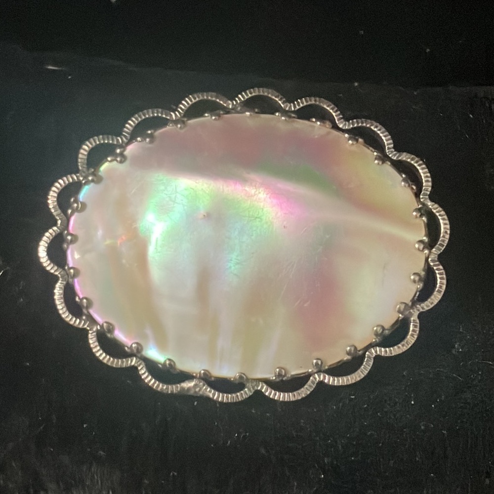 Vintage West Germany Mother of Pearl Shell Oval Brooch